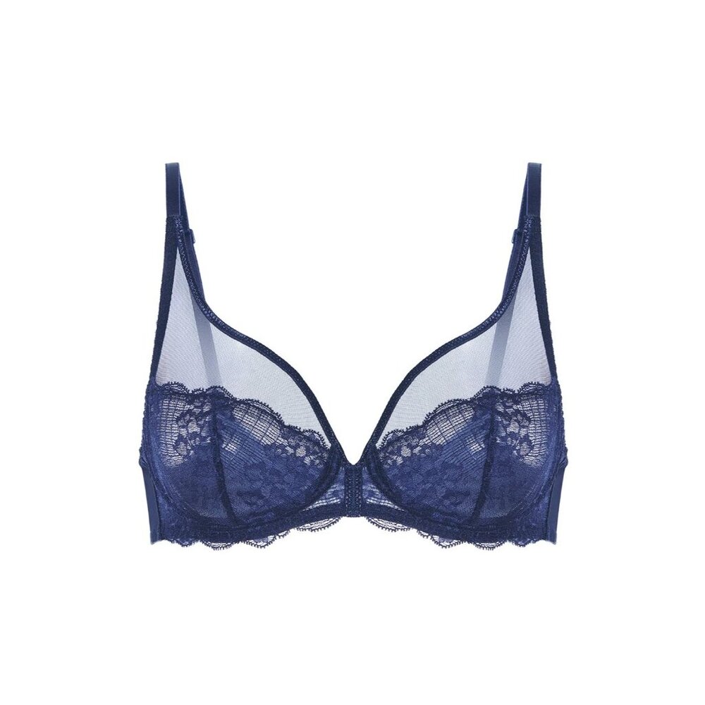 Simone Perele Reve Full Plunge Sheer Underwire Non-Padded Bra Blue 36d #12z319 View 4